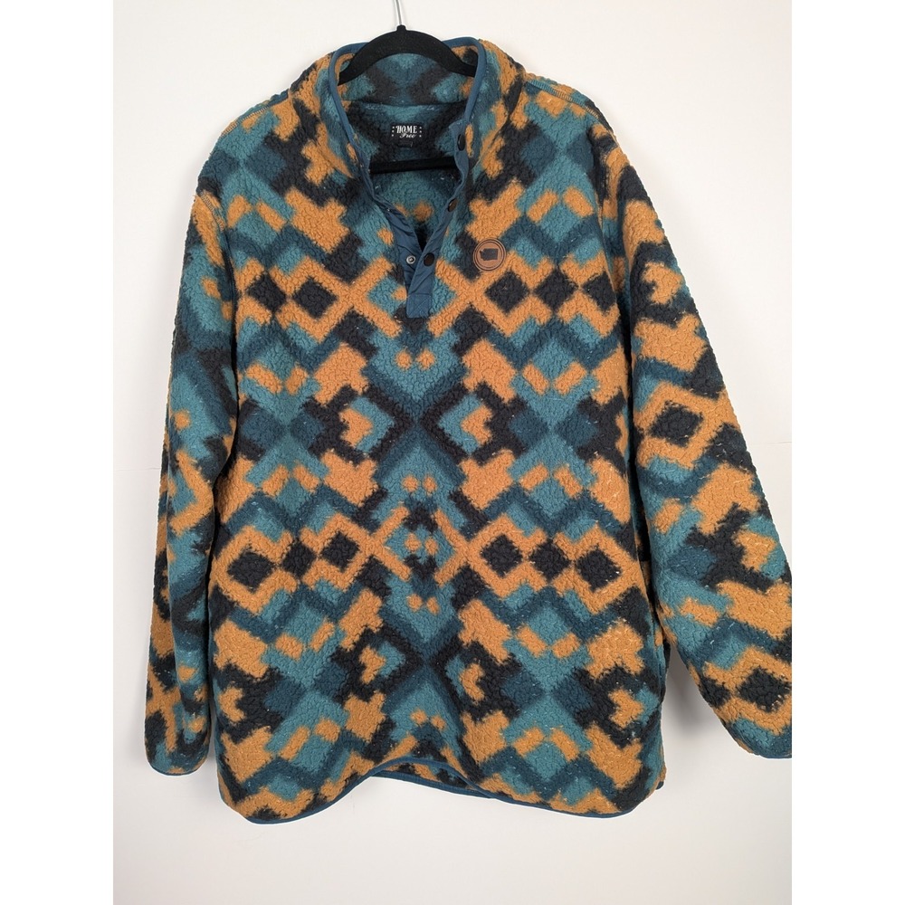 Home Free Mens Southwestern Aztec Sherpa Fleece Quarter Snap Pullover Green XXL